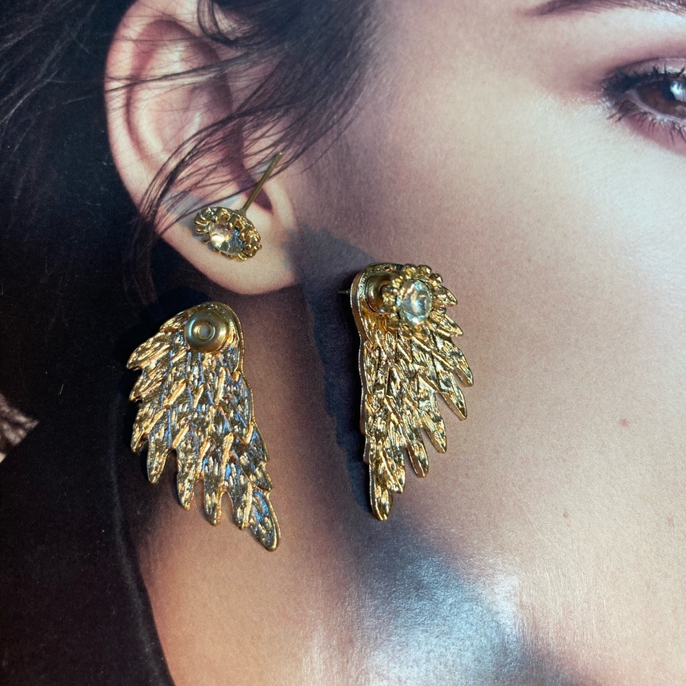 Gold Tone Angel Wings Earrings - Picture 2 of 4